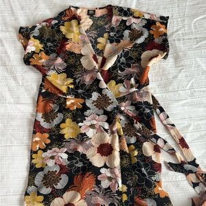 Bobeau Vibrant Floral Mini Dress - Black, Orange, Gold, Cream